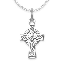 Children's Sterling Silver Celtic Cross pendant Necklace on 15" chain - SIZE: SMALL: 10mm x 14mm Gift Boxed - INCLUDES SHORT SILVER CHAIN 8092/15