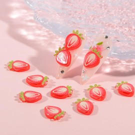 BAIYIYI 50PCS 3D Nail Charms Strawberry Fruit Resin Nail Art Charms Cute Strawberry Design Flatback Slime Resin Charms for Acrylic Nails DIY Craft Accessories