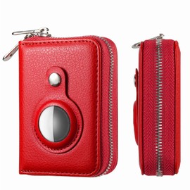 Bingcok Small Wallet for Men, Minimalist PU Leathter Wallet, RFID Blocking Small Cash Credit Card Holder Organizer Wallet with Airtag Holder, Slim AirTag Wallet Men/Women (4-Red)