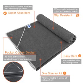 IUGA Yoga Towel Extra Thick Hot Yoga Towel + Hand Towel 2 in 1 Set, Corner Pockets Design to Prevent Bunching, 100% Microfiber -Non Slip, Super Absorbent and Quick Dry, (UK-Gray)