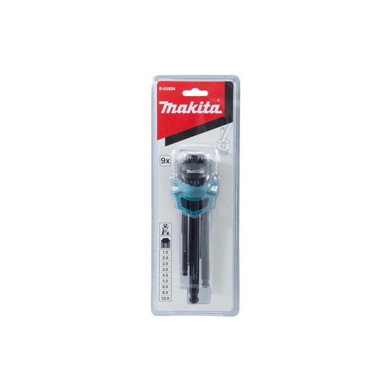 Makita B-65894 9 Piece Hex Key Wrench Set Black