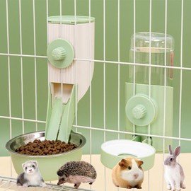 Hanging Rabbit Automatic Food Feeder with 30oz Bowl and 500ml Water Dispenser Bunny Gravity Feeding Station Waterer Set Hanging Self-Dispensing Feeder for Cages,Ferret,Guinea Pigs Chinchillas Hedgehog