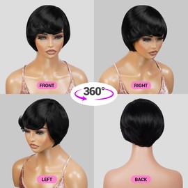 INSTANT FAB Short Human Hair Wigs Pixie Cut Wigs for Black Women Short Pixie Hairstyles Short Cut Bob cut Wig with side Bang Non Lace Front Wigs - Crystal