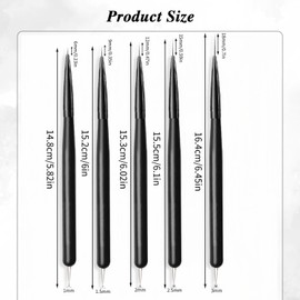 Nail Art Brushes, 5Pcs Double-End Nail Art Fine Liner Brushes & Nail Dotting Drawing Tools for Long Straping Lines, Thin Details, Fine Drawing Sizes 6/9/12/15/18 mm, Black