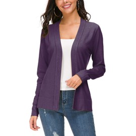 Women's Long Sleeve Open Front Knit Cardigan Sweater (XL, Purple)