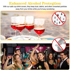 Yuanchu 100 Pcs Scrunchie Drink Covers, Bulk Disposable Plastic Covers for Cups Stretchable Drink Protection Covers for Christmas Bar Club Adult Beverage Clear, Dia.5in(Medium)