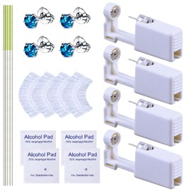 20 Pcs Ear Piercing Kit, Disposable Ear Piercing Gun Kit with 4 Pcs Self Piercing Gun, 4 Pcs Earrings Stud & Cleaning Tools(516 Crown Aquamarine Zircon 5mm)