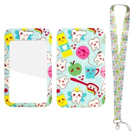 Dental Tooth Pattern Lanyard with Card Holder, Cute Neck Strap for ID Badges, Keychains, Passes, for Dentists, Assistants, Professionals, and Medical or Dental Students Adults Kids (Multicolor)