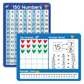 Dinggaogao10 Packs Number Line Whiteboards Cards, 9” x 12”Double Sided Dry Erase Board Writable and Erasable 130 Numbers Chart White Board for Students, Classroom Teaching