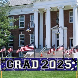 Ticuenicoa GRAD 2025 Yard Signs 120x20 Inches, Graduation Lawn Sign with Fireworks, Cap & Balloons, Purple Backdrop for Outdoor Decor