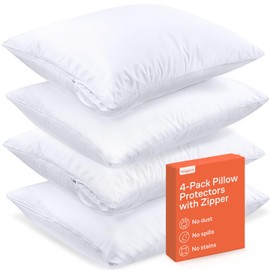 Ultra Soft Pillow Protectors with Zipper Queen Size - Set of 8 Breathable Pillow Covers - 100% Protection Against Stains, Dust & Dirt - Machine Washable (White)