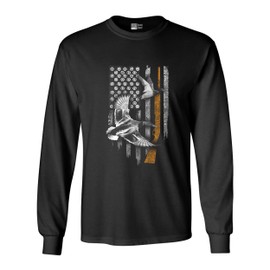 Long Sleeve Adult Tee Duck Hunting Rifle American Flag USA DT (XXXXX Large, Black)