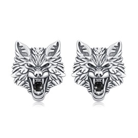 Wolf Earrings Sterling Silver Black Crystal Wolf Stud Earrings Hypoallergenic Animal Jewelry Gifts for Women Birthday Christmas, 0.55*0.51 inch, Sterling Silver, crystal