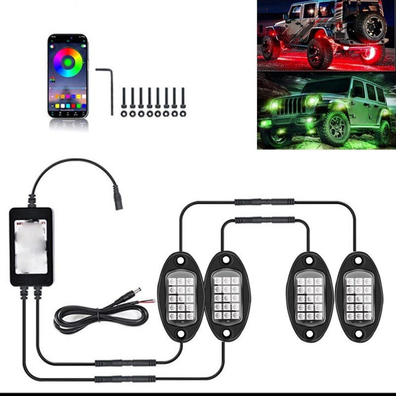 usparts888 8Pods RGB LED Rock Light Kit Underglow Wheel Light