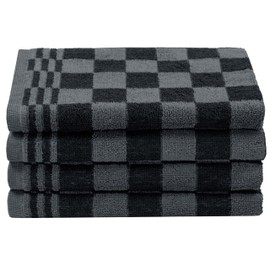 ZOLLNER Set of 4 Cotton Kitchen Towels in 50 x 50 cm - Absorbent and Durable Kitchen Towels - Washable up to 60 °C - in Black Checked - Catering Quality - Oeko Tex® Certified