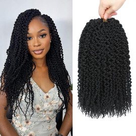 Curly Senegalese Twist Crochet Hair 12 Inch Small Twist Crochet Braids Hair with straight Ends,7 Packs Senegalese Twist Hair For Black Women Pre-twisted Crochet Braids Hair (1B,12 Inch (Pack of 7))