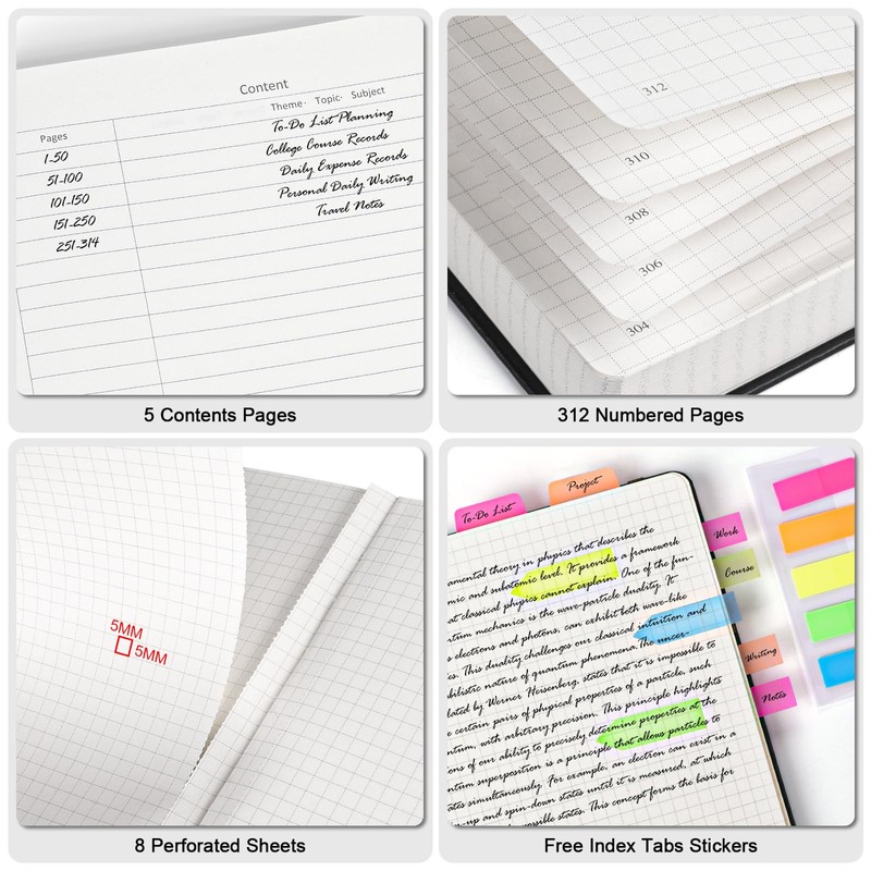 Graph Paper Notebook, 312 Numbered Pages Large A4 Hardcover Leather