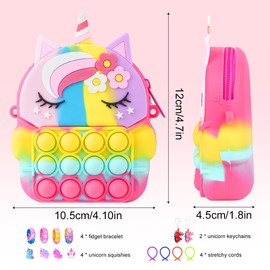 Ainiv Fidget Girls Toys Pack, Sensory Toys for 3 4 5 6 7 8 9 10 Year Old Girls, Unicorn Pop Fidget Bag Toys for Girls, Autism Toys 3-12 Gifts for Girls, Relief Stress for Adult Kids (Colorful)