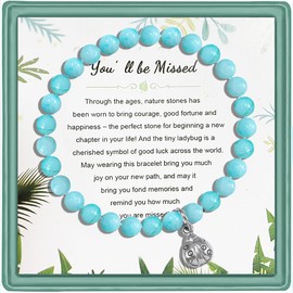 LQSCJS Gemstone Bead Bracelets with Ladybird, Colleagues Farewell Gifts, Natural Stone Beads Stretch Bracelets, Lucky Lapis Lazuli Bracelet for Women, Retirement Gifts for Colleagues, New Job Gifts,