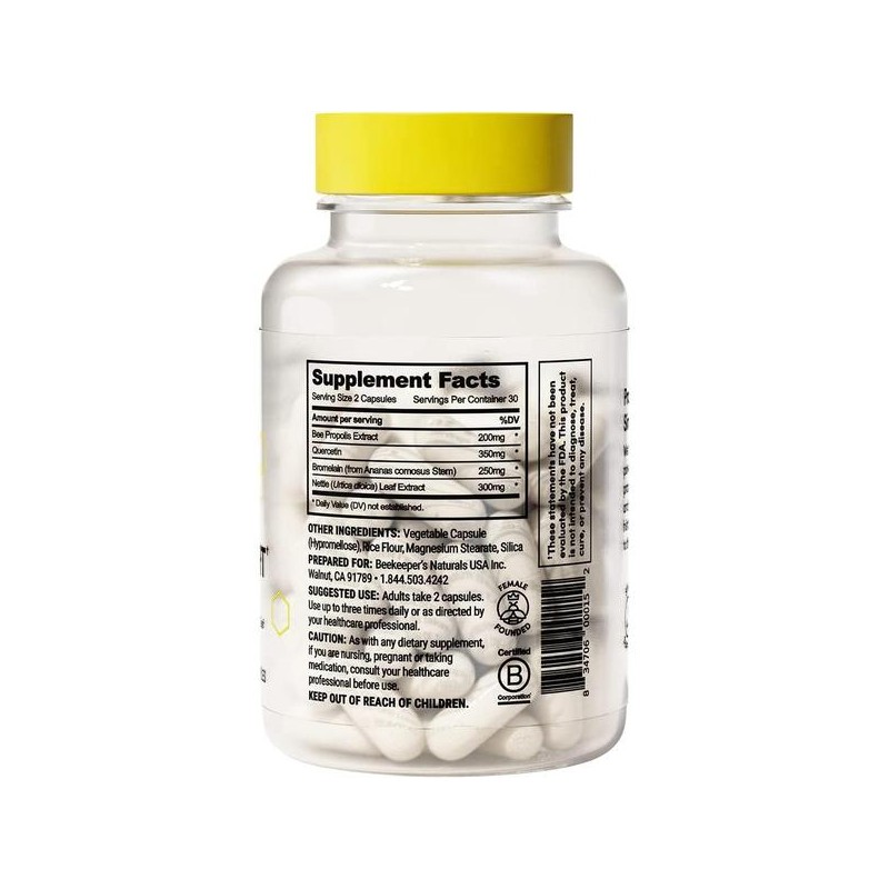미국직구 Beekeepers Naturals 비키퍼스내추럴스 프로폴리스 사이너스 서포트 60비건캡슐 2팩 Beekeepers