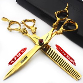 Professional Hairdressing Scissors 7/7.5/8 Inch Hairdressing Scissors Gold and Black Gold Dragon Scissors (7 Inch 2 Pieces)