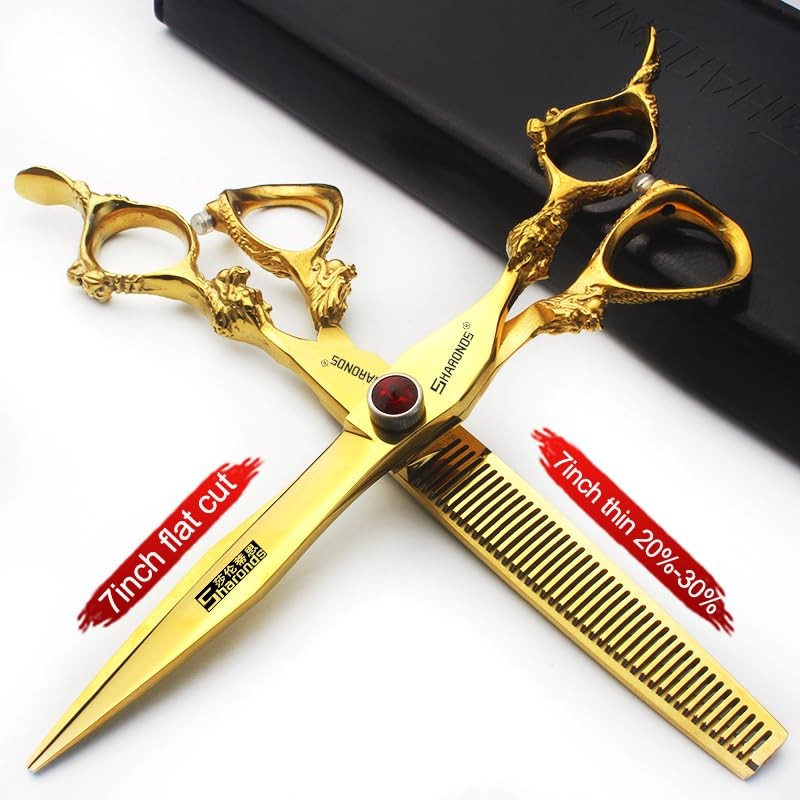 Professional Hairdressing Scissors 7/7.5/8 Inch Hairdressing Scissors Gold and Black