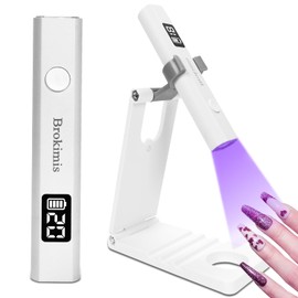 Brokimis Handheld UV Light for Gel Nails with Stand, Mini Nail Lamp with LCD Display 3-Timer Modes Portable Cordless Rechargeable USB Small Nail Dryer for Fast Curing Home DIY Manicure Nail Art