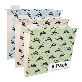 Y YOMA 6 Pack Decorative Hanging File Folders Letter Size Checkerboard Hanging Folder Pretty File Folder Organizer for Filing Cabinet Office Home with 1/5-Cut Adjustable Tabs, 3 Rabbit Design