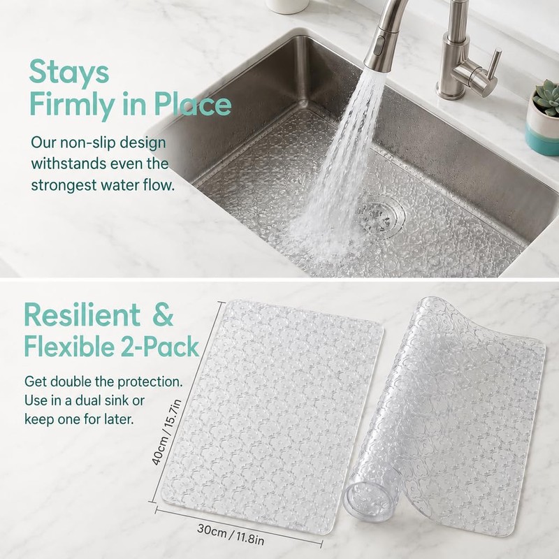 FTISSLY 2 PCS Kitchen Sink Mat Adjustable Sink Protector Mat
