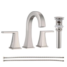 Besfelos Bathroom Faucets for Sink 3 Hole, 2 Handle Widespread Bathroom Sink Faucet with Pop-up Drain and Water Supply Lines, Stainless Steel Faucet for Bathroom Vanity Farmhouse Sink, Brushed Nickel