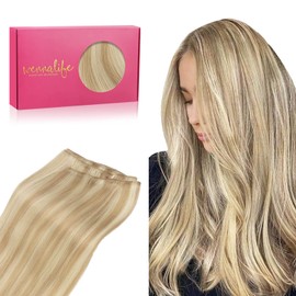 WENNALIFE Sew in Hair Extensions Real Human Hair, 22 Inch 110g Light Blonde Highlighted Golden Blonde Machine Weft Remy Hair Hand Tied Weft Straight Extensiones De Cabello Hmano