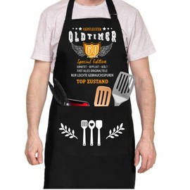 Tarklanda BBQ Apron 60th Birthday Man Gift Funny Cooking Apron Cotton Kitchen Apron Gift Ideas BBQ Apron Black Apron Gift for Men 60th Birthday BBQ Party