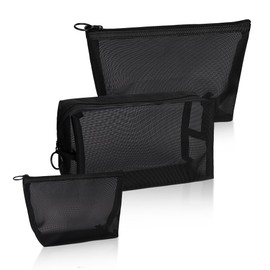 Mini Cosmetic Bag with Zip, Pack of 3 Small Toiletry Bags, Multifunctional Makeup Bag, Portable Travel Storage Organiser for Men and Women, Black, black, simple