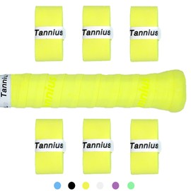 Tannius Tennis Racket Grip Tape, 6 Pack Tacky Tennis Grips, Absorbent and Enhanced Tennis Racquet Overgrip（6-Pack Yellow