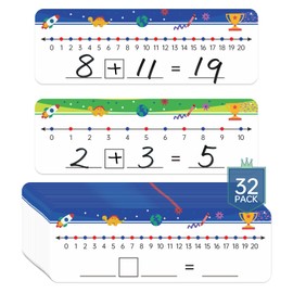 32 Packs Numbers Line Dry Erase Board Cards, 4"x12" Double Sided Numbers Line Dry Erase Board, 0-10 on one Side and 0-20 on The Other Side; Classroom Must Haves Home Desktop Portable Math Whiteboards