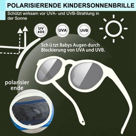 Baby Sunglass With Adjustable Strap, Sunglasses Case & Cleaning Cloths, Outdoor UV 400 Protection, Flexible Polarized Frame, Shatterproof Glasses Shades, for 0-36 Months Toddler Boys Girls (White)