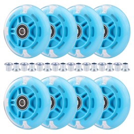 Wheelgoo 8pcs Inline Skate Wheels Led Light-Up Wheels 64/70/72/76/80mm w/Bushings 85-88A for Kids and Youth Beginners Children's Inline Skates Indoor/Outdoor Use (Blue, 80mm)