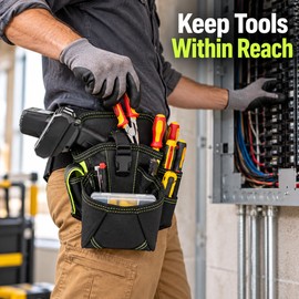 Electrician Tool Bag Waist Belt Pouch – Large-Capacity Tool Organizer with Drill Holster for Electrical, Construction and Repair Work