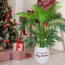 Worth Garden 4ft Artificial Areca Palm Plant, Fake Cane Palm Silk Tree Indoor Outdoor, Dypsis Lutescens, 47in Realistic Faux Silk Plants for Office Decoration, Pot & 20g Dried Green Moss Included