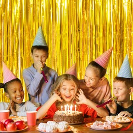 Twinkle Star Twinkle Star 2 Pack Photo Booth Backdrop Metallic Tinsel Foil Fringe Curtains Environmental Background Streamers for Birthday Wedding Party Christmas Decorations (Gold Backdrop Curtain)