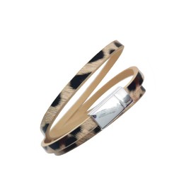 HUNO Multilayer Leopard Textured Cuff Bracelets Buckle Snakeskin PU Leather Wrap Cuff Bangle for Women(leopard)