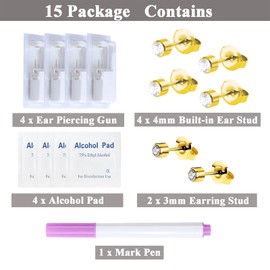 Ear Piercing Kit-15 PCS Disposable Self Ear Piercing Gun Piercing Tools with Gold Earrings Stud (GOLD 231-4)