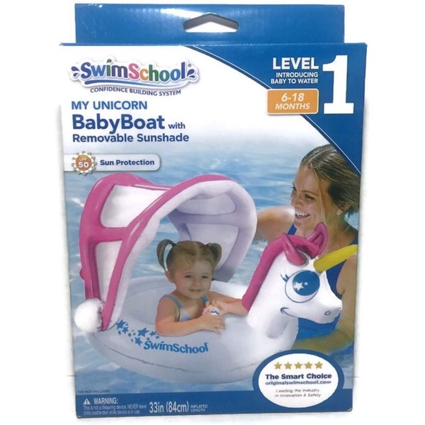 SwimSchool My Unicorn Baby Boat Inflatable Float with Sunshade