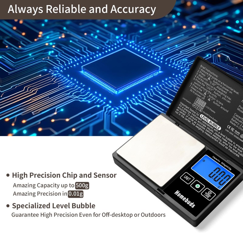Homebuds 500g Digital Gram Scale High Precision in 0.01g with