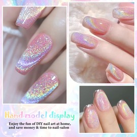 MEET ACROSS Gel Nail Polish Set, 6 Colors Cat Eye Shimmer Collection, 7ml/0.24fl.oz Each, UV LED Soak Off (Set-8, 6pcs)