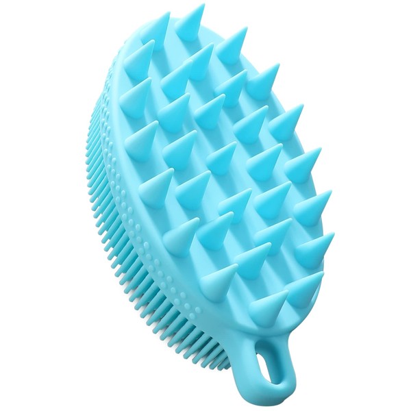 FREATECH 2-in-1 Silicone Body Scrubber - Bath Shower Body Brush and Shampoo Brush Scalp Massager Exfoliator, Deep Cleanse Skin & Hair, Lathers well, Easy to Clean and Long-lasting, Light Blue