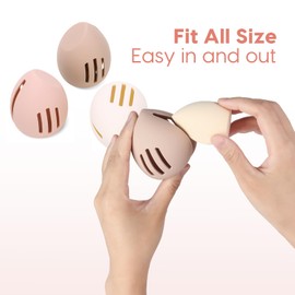 Peboms Makeup Sponge Holder,Double-sided 3-line Vented Silicone Beauty Blender Holder for Travel, Fit All Sponges (white*1+pink*1+khaki*1)