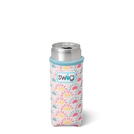 Swig Life Skinny Can Coolie, 12oz Slim Can Holder, Neoprene Insulated Cooler with Pocket, Covers for Tall Beer Bottles, Beach Accessories for Women (Sun Chaser)