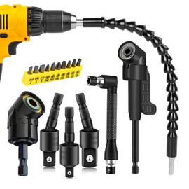 17Pcs Flexible Drill Bit Extension Right Angle Drill Attachment Set, 360° Rotatable 1/4 3/8 1/2" Impact Grade Socket Adapter Set, Super Bit Shaft Extension Bits, Screwdriver Bit Set
