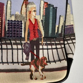 Unbranded Vtg. Retro Ladies Shopping in  New York City Beaded Fabric Handbag Tote/Case